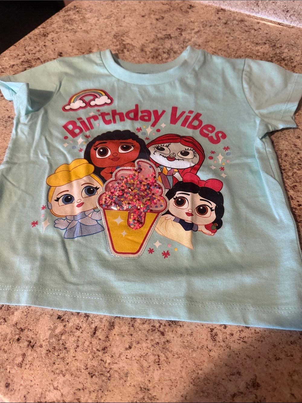 NWDisney Light Blue "Birthday Vibes"  birthday shirt for toddler girlShort Sleev